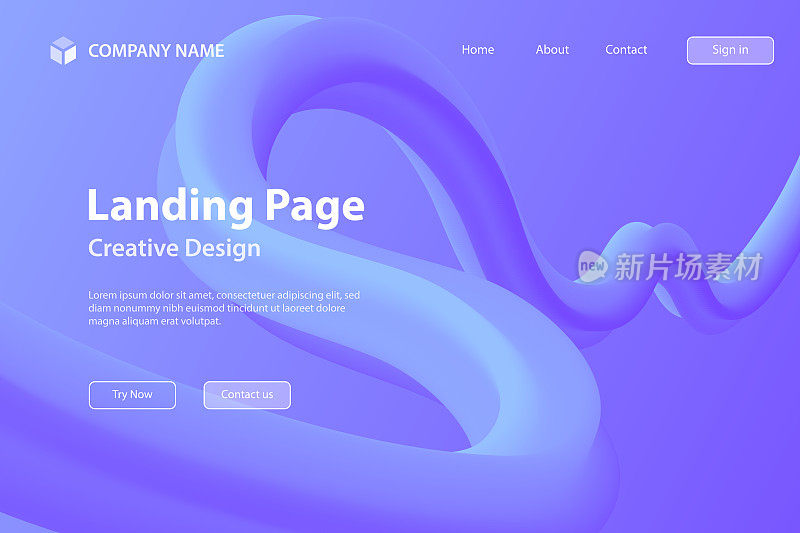 Landing page Template - Fluid Abstract Design on Blue gradient background